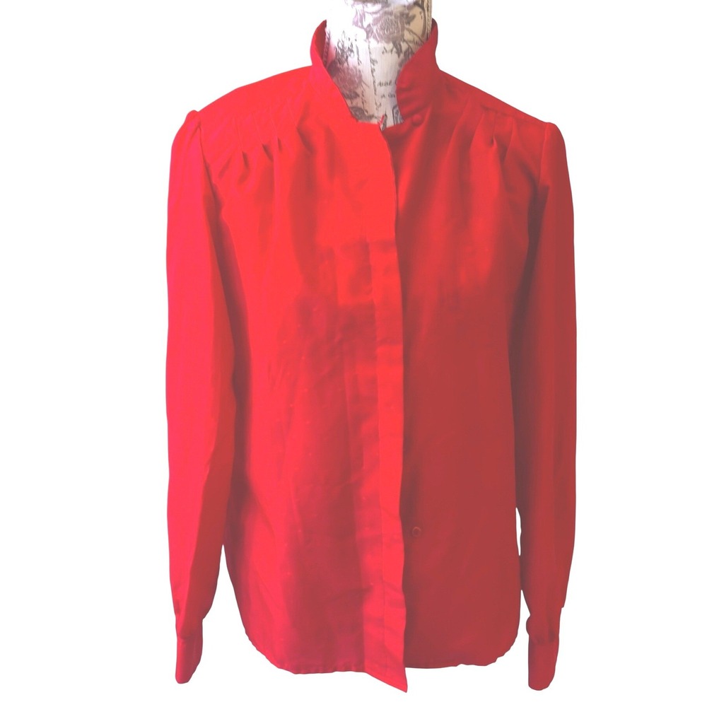 Vintage Ruggeri‎ Pink red Button Front Shirt Blouse Size 14 Polyester Ruffle